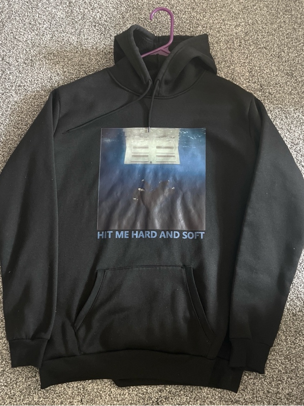 Black Graphic Crewneck Hoodie with 'Hit Me Hard And Soft' Print